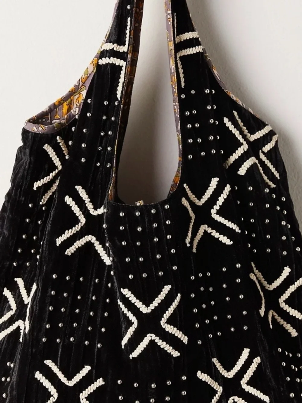 Free People Black and White Shoulder Bag with Decorative Studs